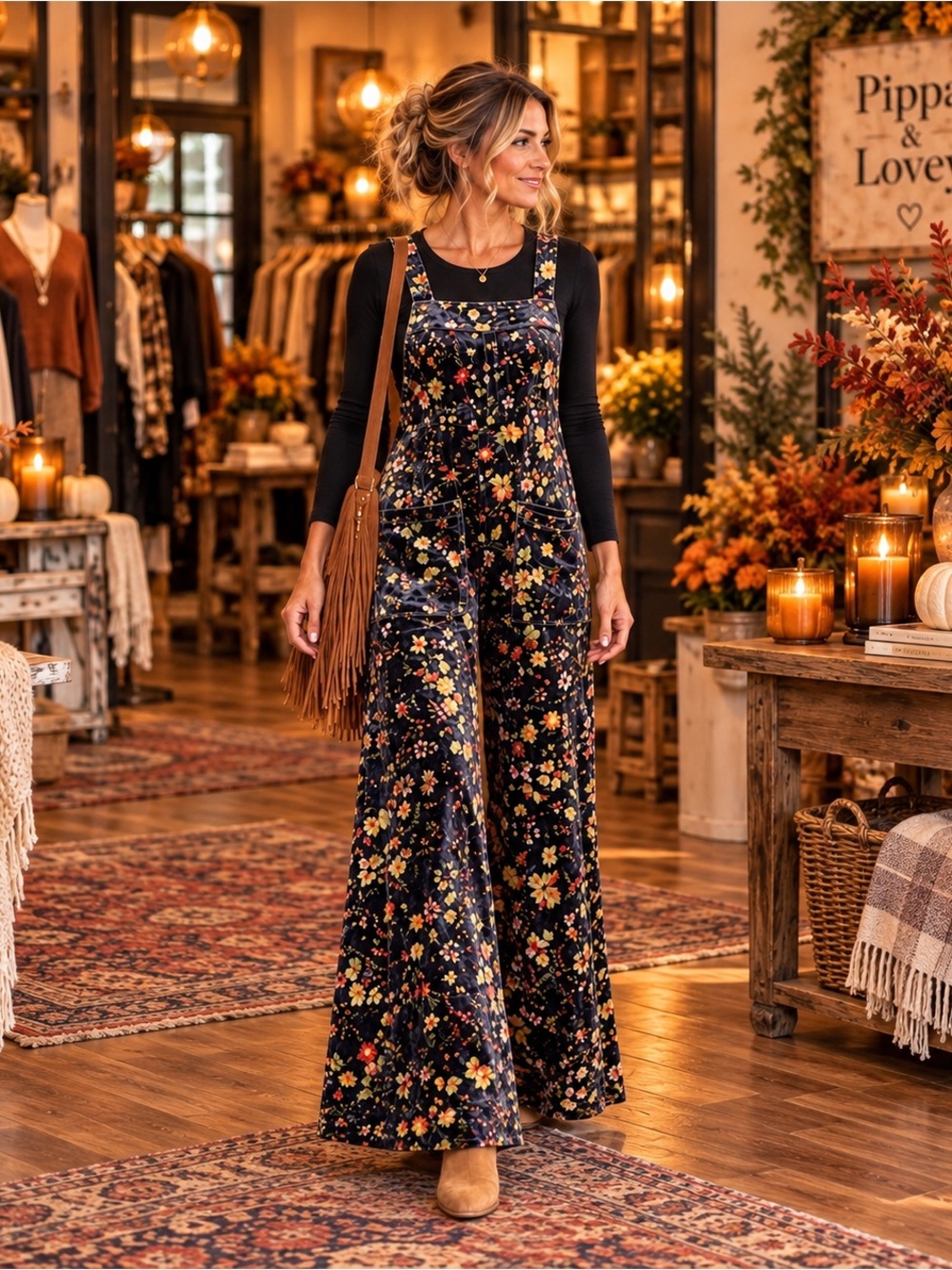 Natural Life Floral Wide-Leg Overalls | Small | Like New